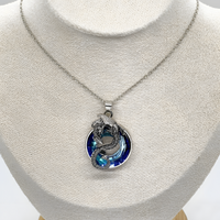 Cool Dragon Pendant Necklace Women, Men, Blue Crystal Hollowed Out Jewelry B149