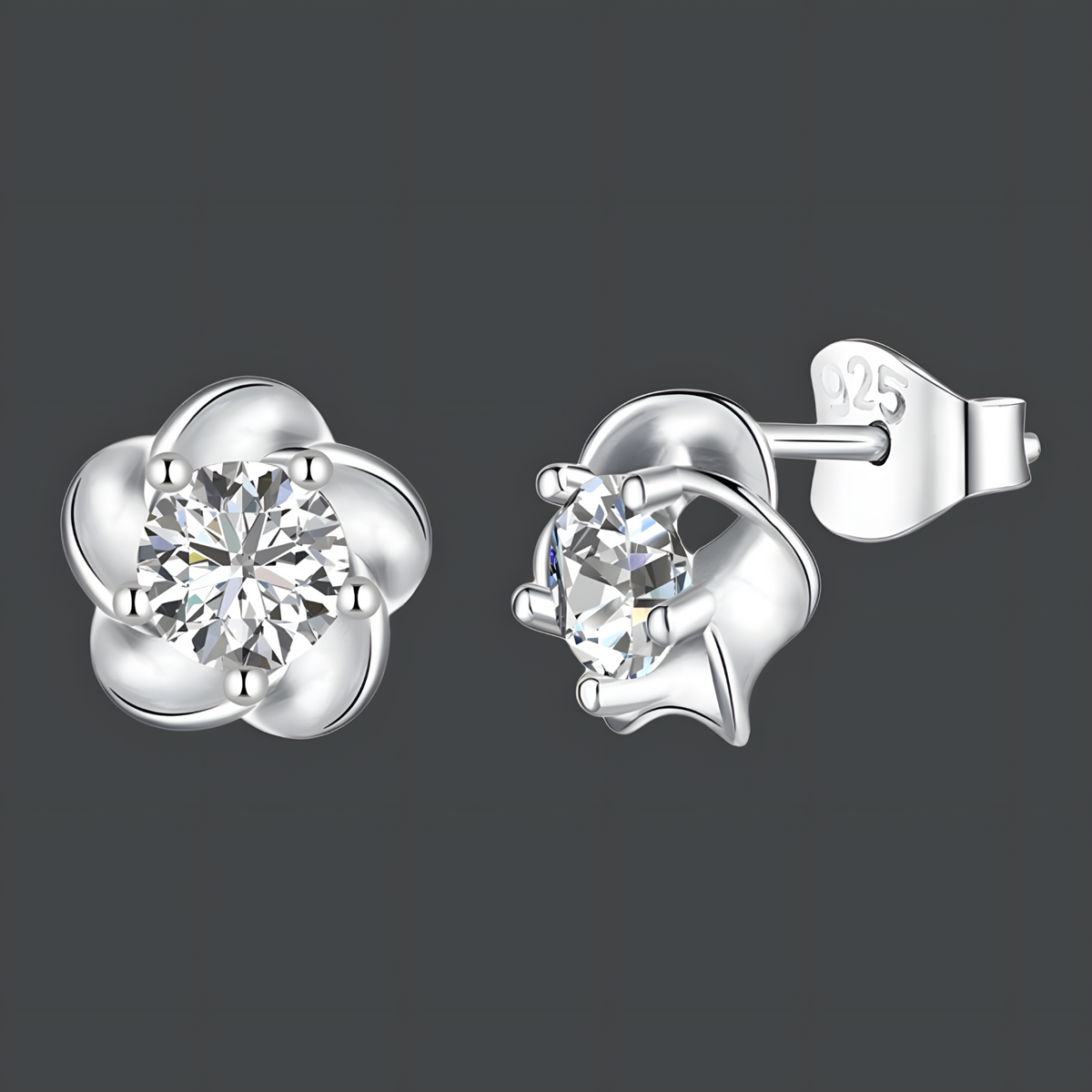925 Silver-Plated Crystal Flower Stud Earrings Women Vintage Plant Design 1042