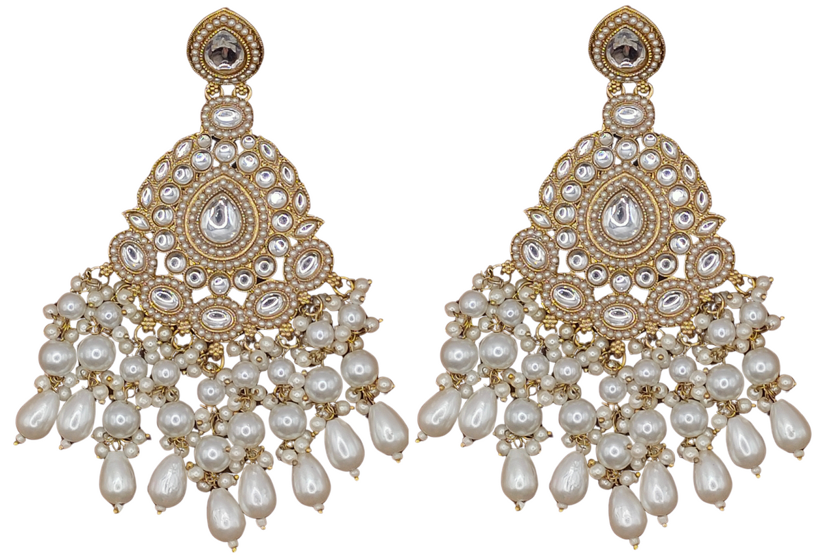 Elegant Bollywood Inspired Gold Kundan Earrings - Traditional Indian Jewelry 184