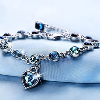 Womens Blue Crystal Heart Charm Bracelet Zinc Alloy Bracelet Cubic Zirconia 1158