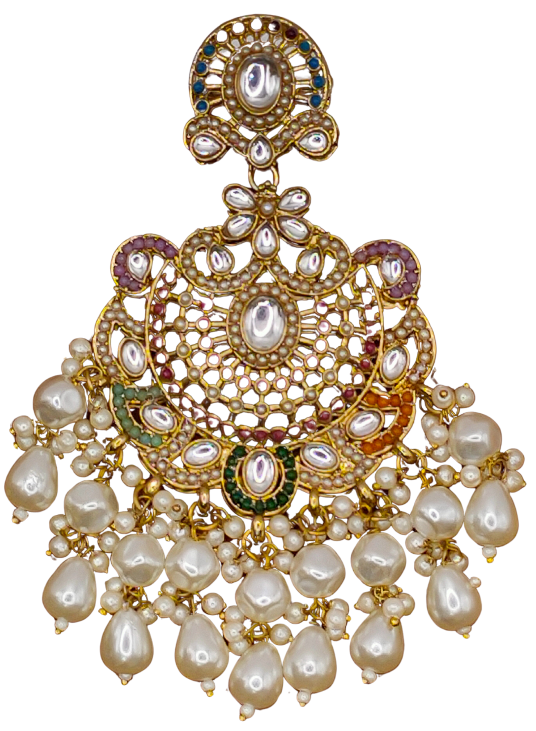 Elegant Bollywood Inspired Gold Kundan Earrings - Traditional Indian Jewelry 216