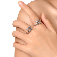 Retro Simple Flower Pattern Opening Rings Pear/Round Imitation Moonstone 506