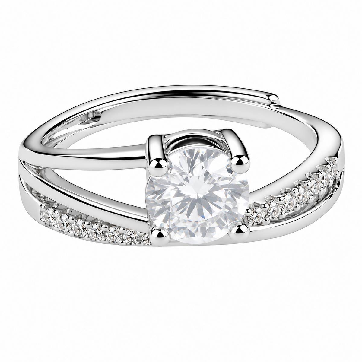 Women's Adjustable Round Brilliant Zircon Engagement Ring, Silver Tone Cros 1658