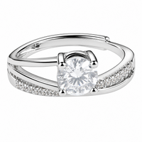 Women's Adjustable Round Brilliant Zircon Engagement Ring, Silver Tone Cros 1658