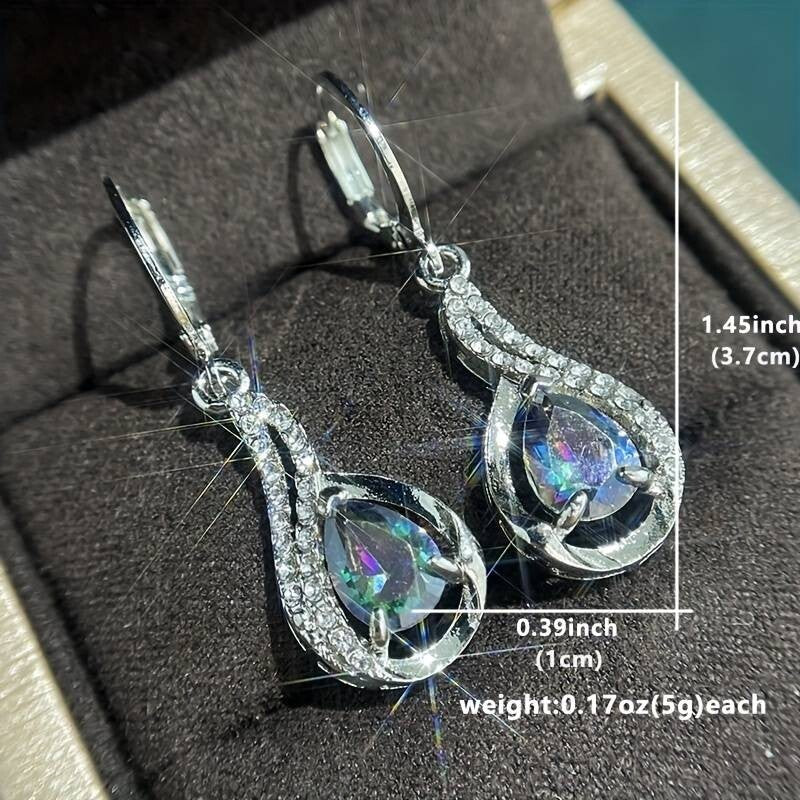 925 Water Drop Shape Hook Earrings Inlaid Water Drop Shape Synthetic Gems 35 UK