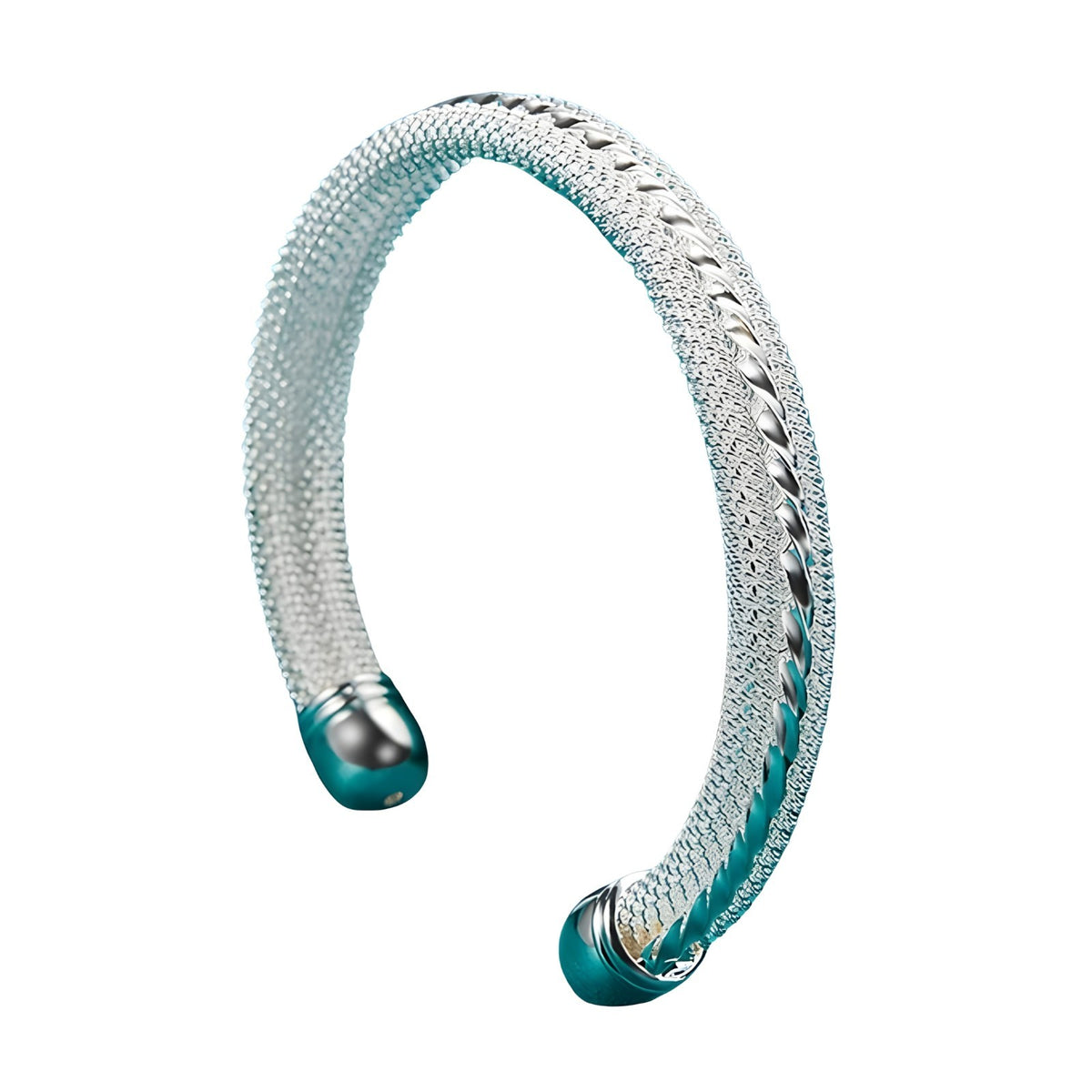 Sterling Silver Mesh Cuff Bracelet, Woven, Turquoise Accents, Adjustable 401