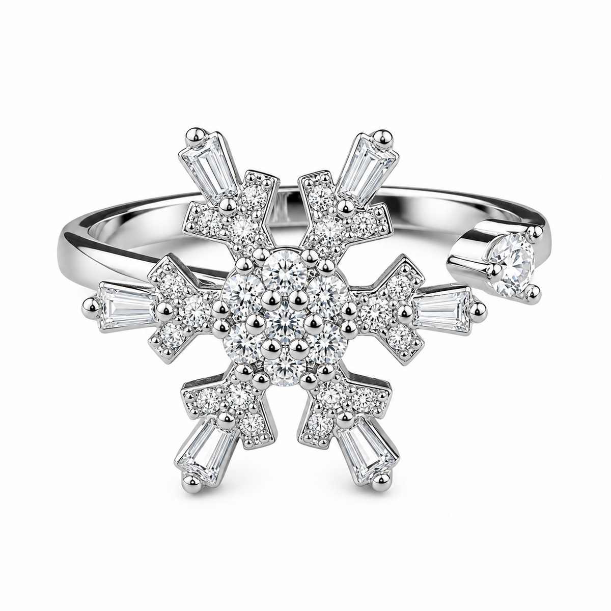 Rotatable Snowflake Spinner Ring For Women, Adjustable Open Band Fidget 1509