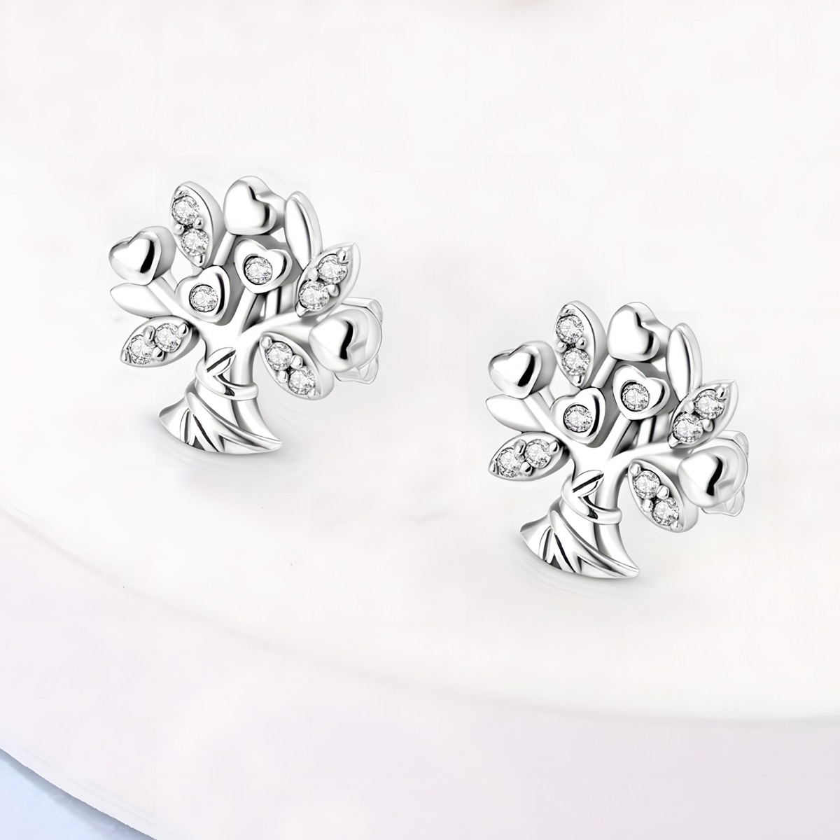 925 Sterling Silver Tree of Life Heart Leaf Earrings Women– Sparkling Zircon 844