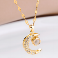 Gold Moon Pendant Necklace Stainless Steel Metal Alloy Trendy Crescent 1197