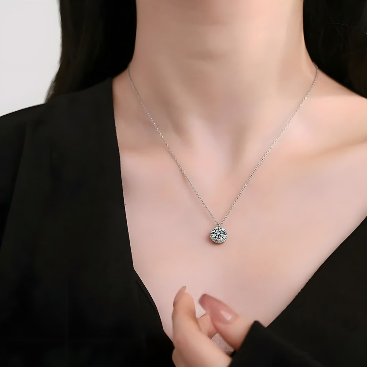 925 Sterling Silver Jewelry Round AAA Zircon Pendant Necklaces Women Fine 271