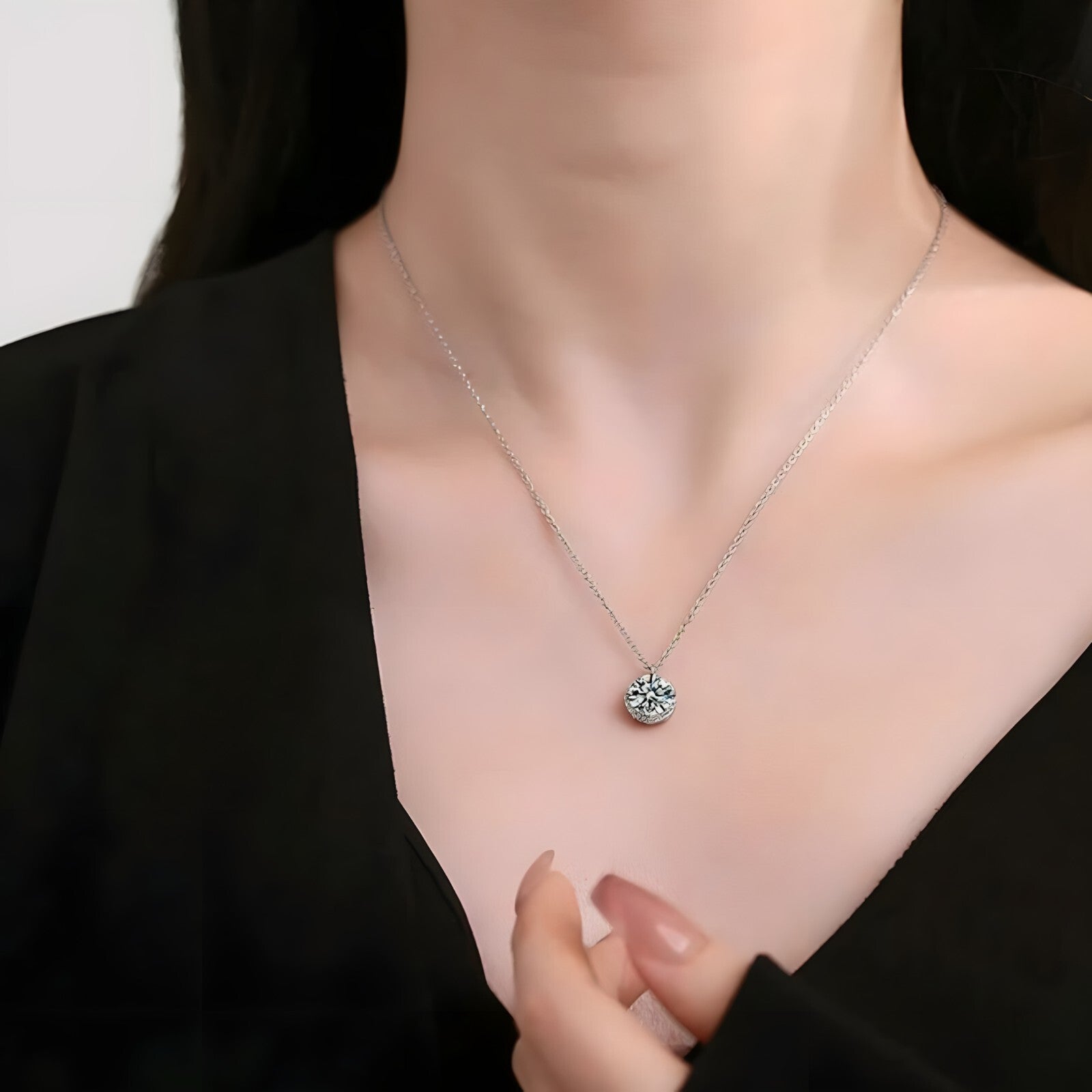 925 Sterling Silver Jewelry Round AAA Zircon Pendant Necklaces Women Fine 271