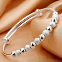 925 Silver-Color Luxury Beads Bracelets Bangles Cute For Women Fashion Party 456