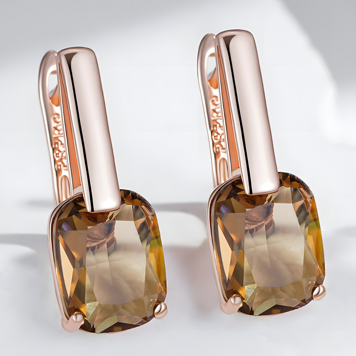 585 Rose Gold Colour Black Ceramic Drop Earrings for Women Copper Leverback 1298