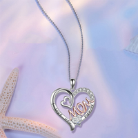 “I Love You Mom Forever” Heart Pendant Necklace – Cubic Zirconia Crystal B86