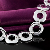Rhodium-Plated Base Metal Circle Link Bracelet - Toggle Clasp with Extender 1491