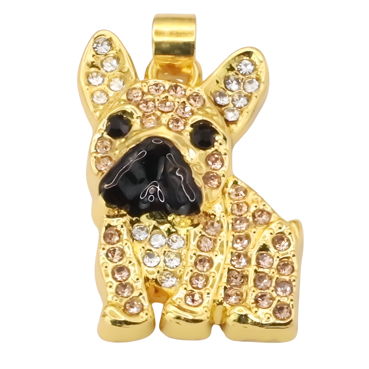 Gold-Plated Bulldog Pendant Necklace with Black Rhodium Accent Cubic Zircon B250
