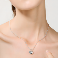 925 Silver-Plated Alloy Heart Pendant Necklace Women Polished Puff Heart 859