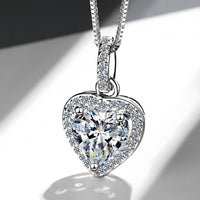 925 Sterling Silver Heart Pendant Necklace AAA Cubic Zirconia Charm Jewelry  275