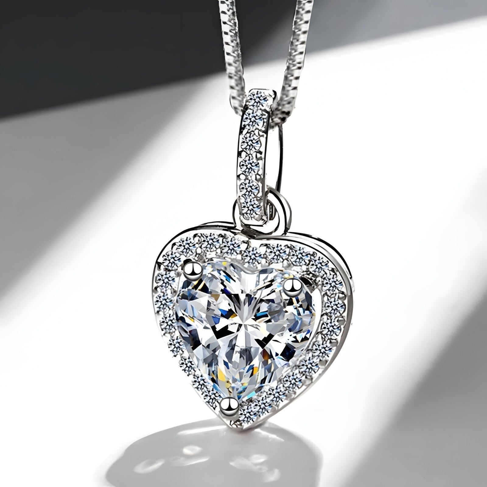925 Sterling Silver Heart Pendant Necklace AAA Cubic Zirconia Charm Jewelry  275