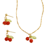 herry Pendant Necklace and Earrings Set Women – Cute Sweet Gold-Tone Fashion 727