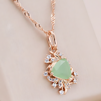 Rose Gold-Plated Alloy Green Zircon Floral Pendant Necklace Women Crystal 1282