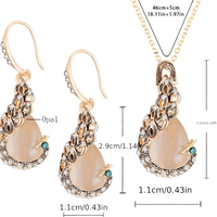 Vintage Cat Eye Stone Peacock Necklace & Earrings Set – Gold-Tone Water Drop 682
