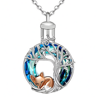 Lovely Fox Tree of Life Crystal Urn Necklace - Keepsake Memorial Jewellery B68