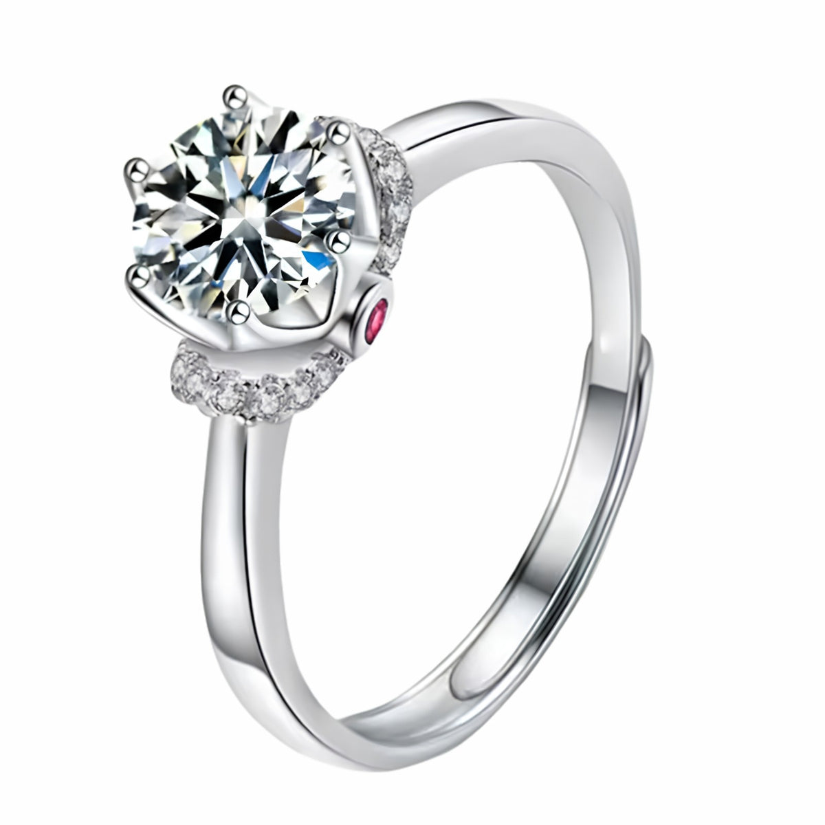 Adjustable Round Brilliant Zircon Proposal Ring, Crown Style Solitaire 1633