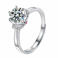 Adjustable Round Brilliant Zircon Proposal Ring, Crown Style Solitaire 1633