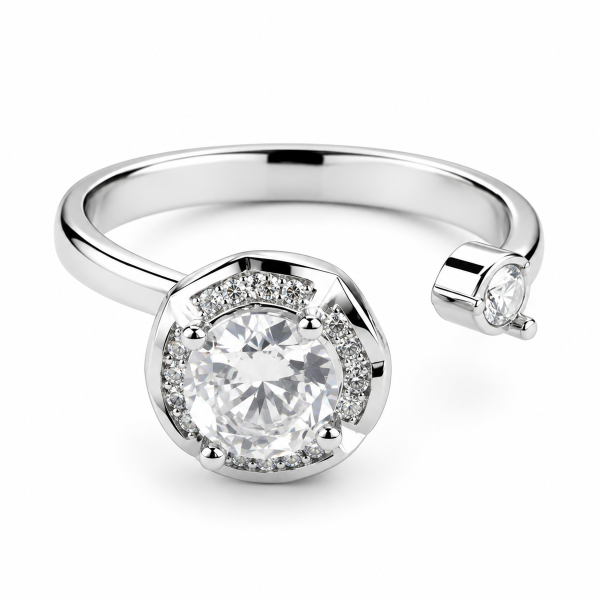 Rotatable Halo Flower Spinner Ring For Women, Adjustable Open Band Fidget 1518
