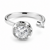 Rotatable Halo Flower Spinner Ring For Women, Adjustable Open Band Fidget 1518