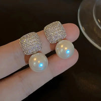 Delicate Square Stud Earrings Imitation Pearl Pendant Zinc Alloy Jewelry 76 UK