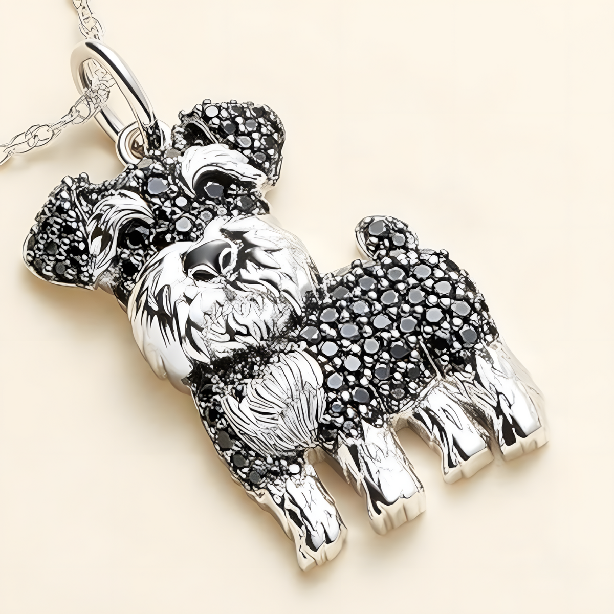 Schnauzer Dog Pendant Necklace For Women Black Crystal Animal Charm 2.5cm  B231