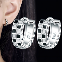 925 Silver-Plated Alloy Hoop Earrings for Women Black and White Enamel Star 1018