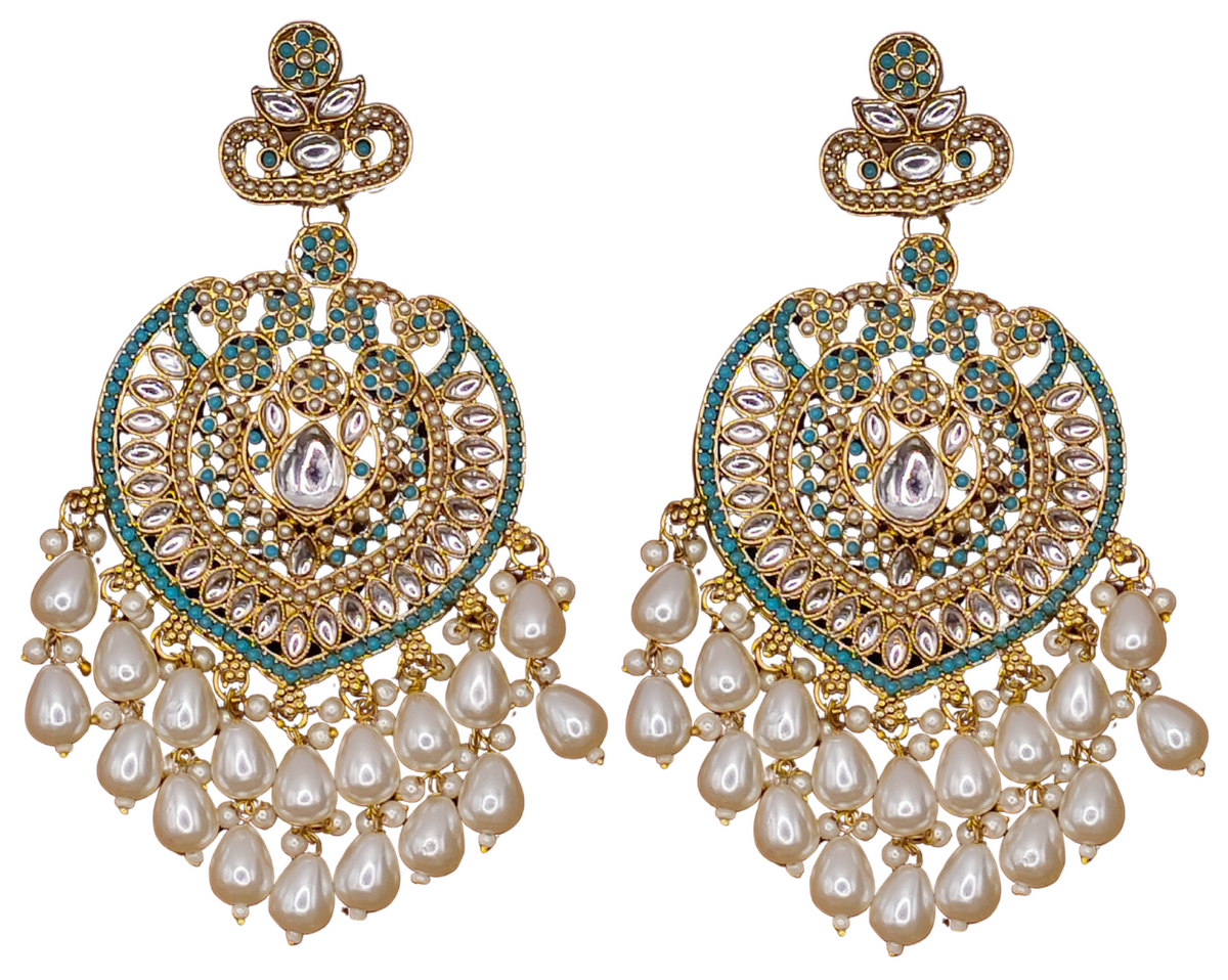 Elegant Bollywood Inspired Gold Kundan Earrings - Traditional Indian Jewelry 225