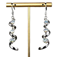 925 Sterling Silver Spiral Ribbon Teardrop Dangle Earrings Austrian Crystal B5