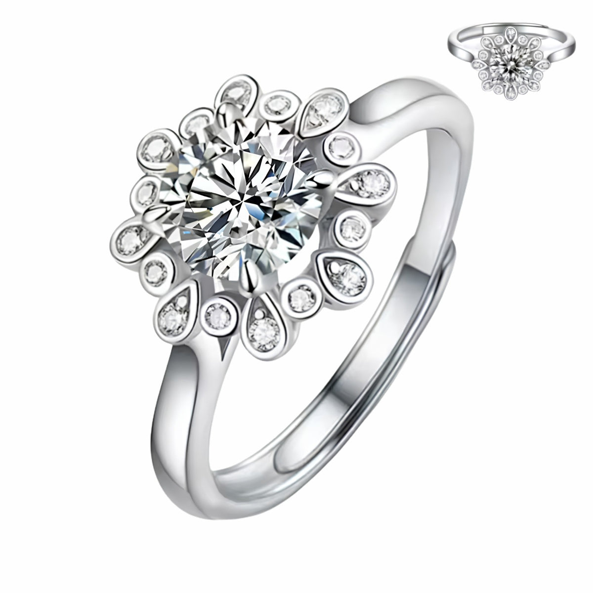 Women's Adjustable Teardrop Bezel Zircon Sunflower Halo - 6 Prong Claw 1652