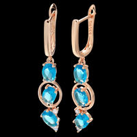 Blue Natural Zircon Drop Earrings for Women,Copper Alloy with 585 Rose Gold 1275