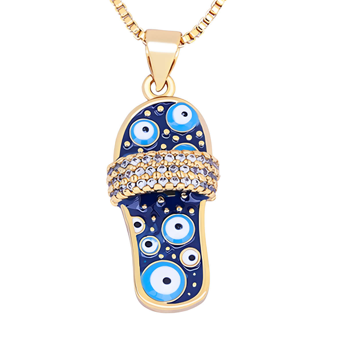 New Trend Enamel Slipper Pendant, Blue Evil Eye Protection Necklace B161