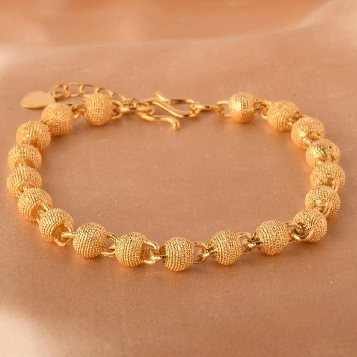 18K Gold Plated Beaded Bracelet, Textured Round Beads, Adjustable 18-21 cm 141