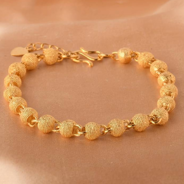 18K Gold Plated Beaded Bracelet, Textured Round Beads, Adjustable 18-21 cm 141