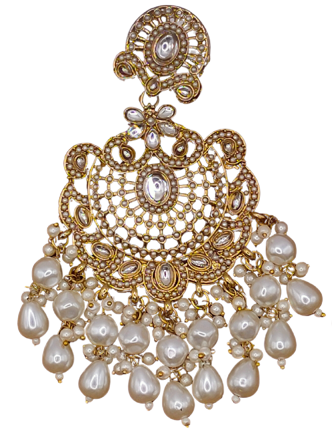 Elegant Bollywood Inspired Gold Kundan Earrings - Traditional Indian Jewelry 186
