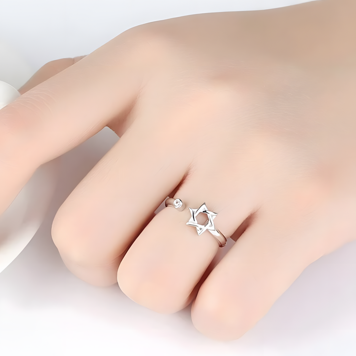 Star of David Adjustable Ring - AAA Cubic Zirconia Open Ring, Jewish Jewelry 366