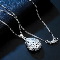 925 Sterling Silver Hollow Pendant Necklace Unique Filigree Water Drop B46