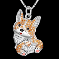 Corgi Dog Pendant Necklace Women Gold Tone Look Crystal Puppy Charm Welsh B240