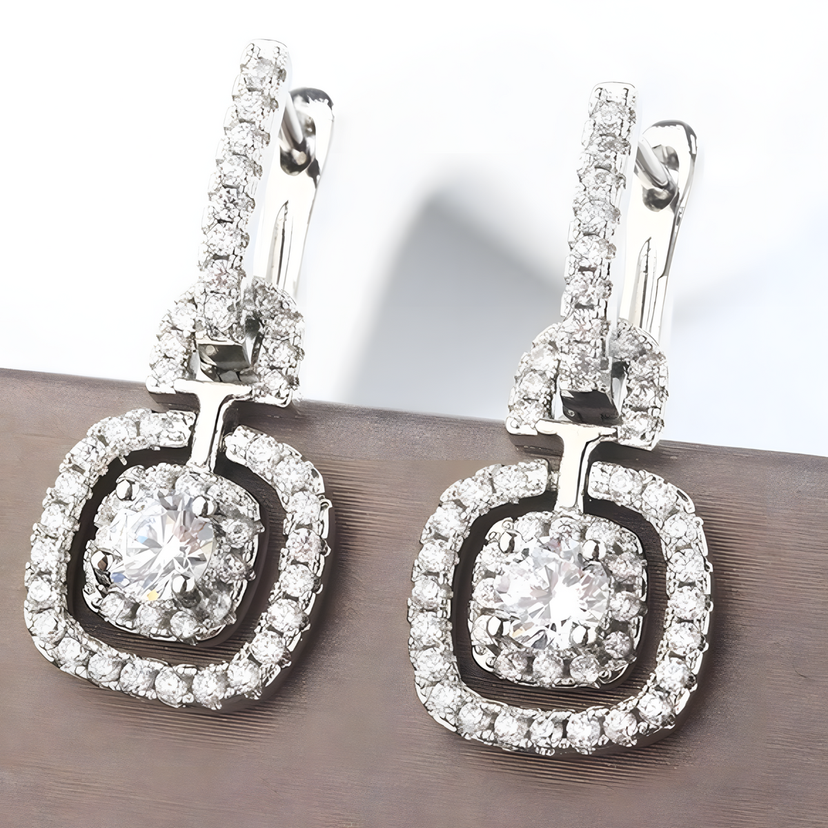 Radiant Halo Drop Earrings For Women - Rhodium-Plated Alloy Dangle 1457