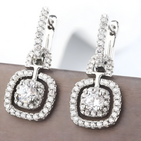 Radiant Halo Drop Earrings For Women - Rhodium-Plated Alloy Dangle 1457