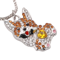 Corgi Dog Pendant Necklace Women Gold Tone Look Crystal Puppy Charm Welsh B240