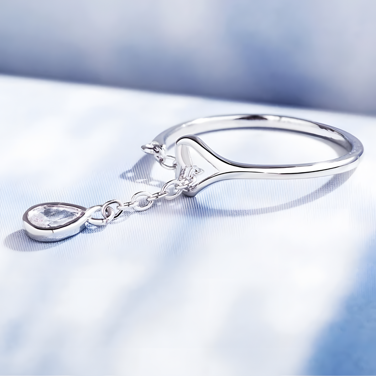 925 Sterling Silver Heart Love Dangle Crystal Adjustable Ring - AAA Zircon 364
