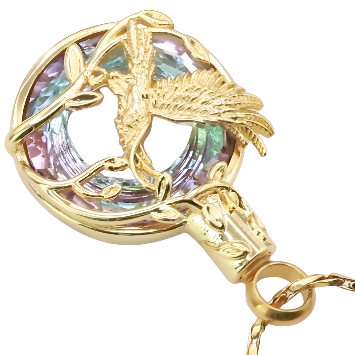 Gold Pink Eagle Pendant Necklace Snake Chain Unisex Religious Style Claw B200